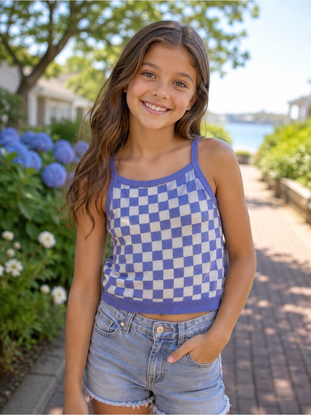 art class Purple and White Checker Knit Tank Top